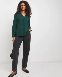 Printed Brushed Cotton V Neck Long Sleeve Blouse