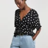 Printed Crinkle Popover Top