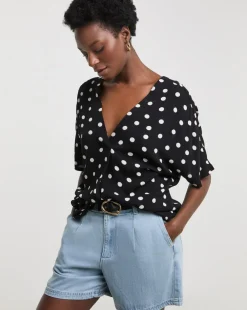Printed Crinkle Popover Top
