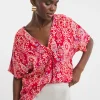 Printed Crinkle Popover Top