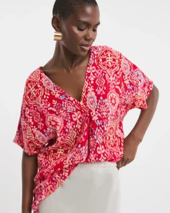 Printed Crinkle Popover Top