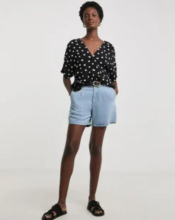 Printed Crinkle Popover Top