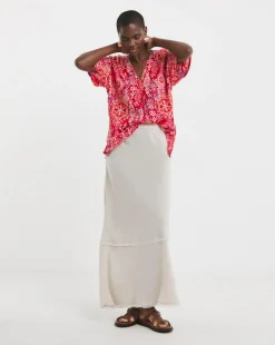 Printed Crinkle Popover Top