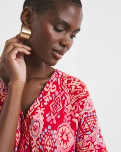 Printed Crinkle Popover Top