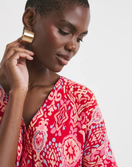 Printed Crinkle Popover Top