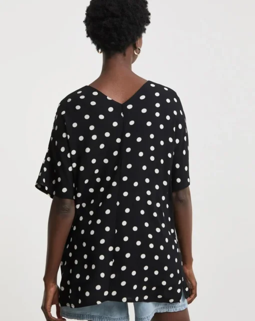 Printed Crinkle Popover Top