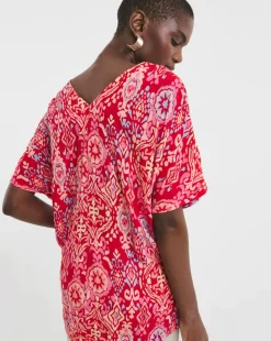 Printed Crinkle Popover Top