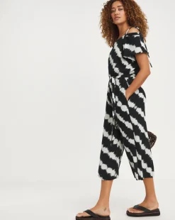 Printed Crinkle Tie Strap Jumpsuit