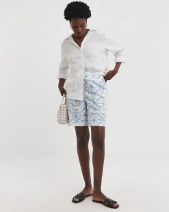 Printed Linen Mix Knee Length Shorts