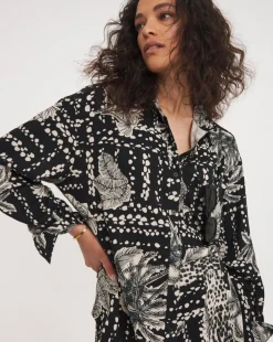 Printed Linen Mix Long Sleeve Shirt