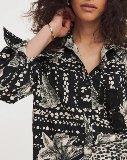 Printed Linen Mix Long Sleeve Shirt