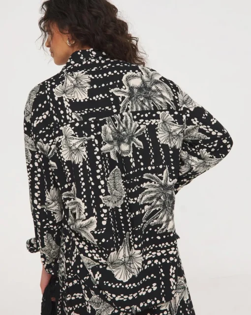 Printed Linen Mix Long Sleeve Shirt