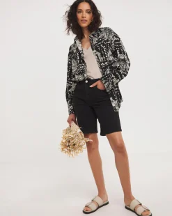Printed Linen Mix Long Sleeve Shirt