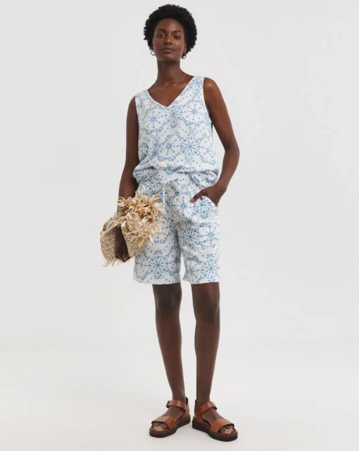 Printed Linen V Neck Vest Top