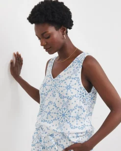 Printed Linen V Neck Vest Top
