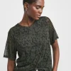 Printed Mesh V-Neck Angel Sleeve Top