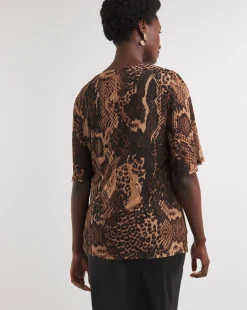 Printed Mesh V-Neck Angel Sleeve Top