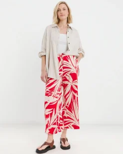 Printed Spun Viscose Cropped Wide Leg Culotte
