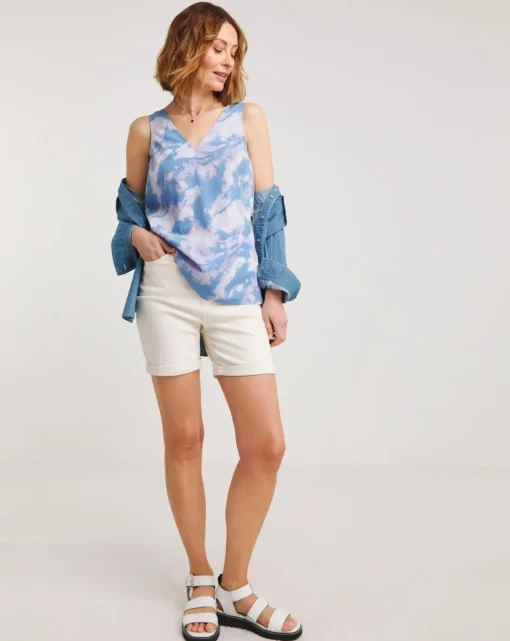 Printed V Neck Woven Vest