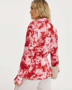 Printed Wrap Tie Cotton Shirt