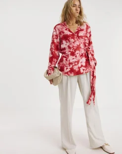 Printed Wrap Tie Cotton Shirt