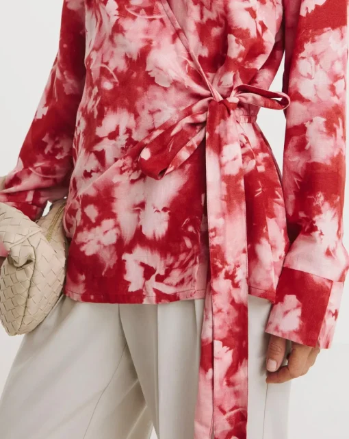 Printed Wrap Tie Cotton Shirt