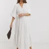 Pure Cotton Textured Bubble Sleeve Maxi Dress