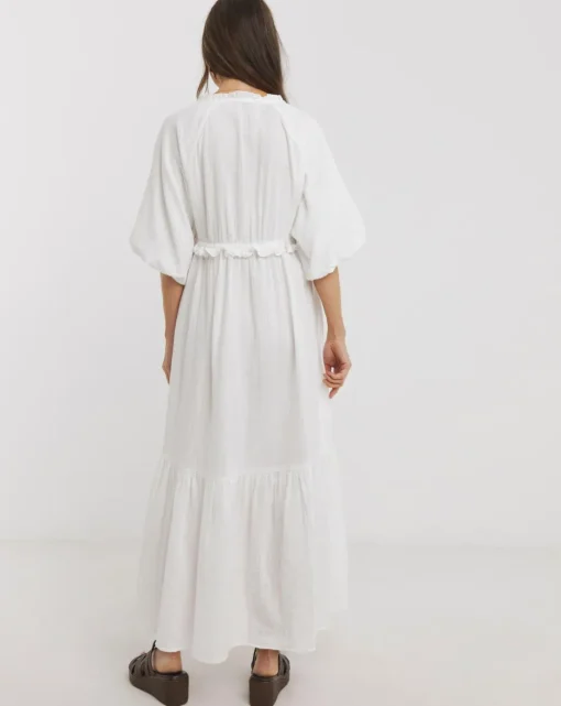 Pure Cotton Textured Bubble Sleeve Maxi Dress