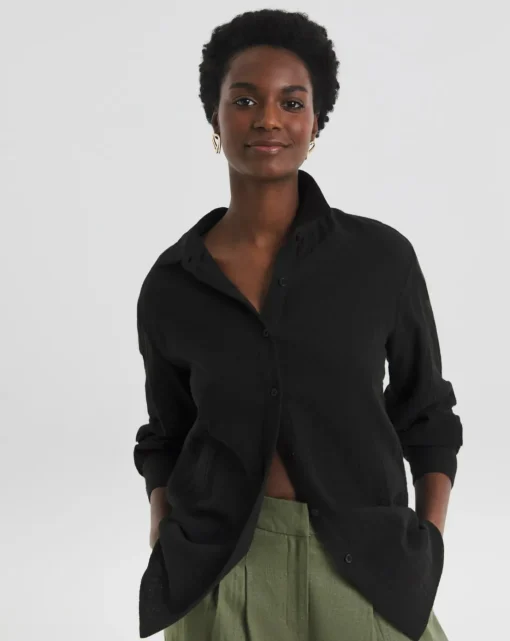 Pure Cotton Textured Relaxed Long Sleeve Shirt