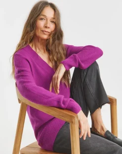 Purple V Neck Curved Hem Tunic