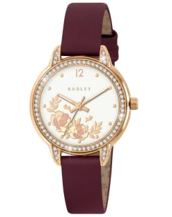 Radley Rose Gold Stone Cranberry Leather Strap Watch