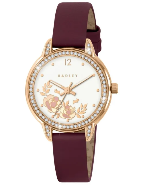 Radley Rose Gold Stone Cranberry Leather Strap Watch