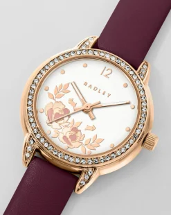 Radley Rose Gold Stone Cranberry Leather Strap Watch