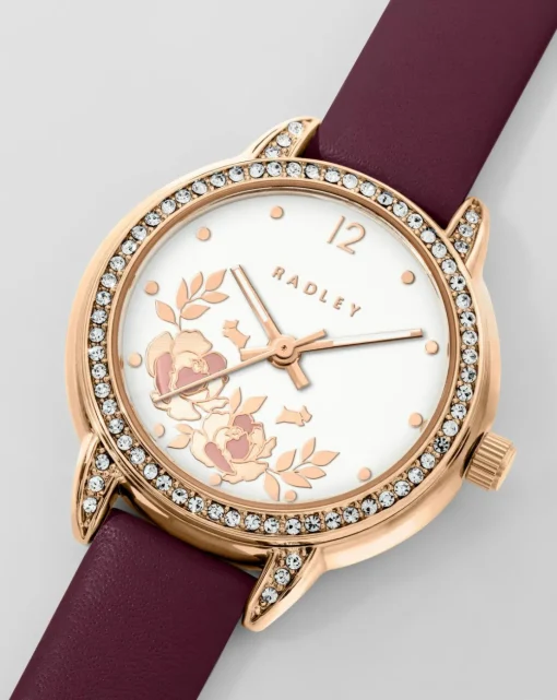Radley Rose Gold Stone Cranberry Leather Strap Watch