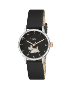 Radley Silver Plated Two Tone Black Leather Strap Watch