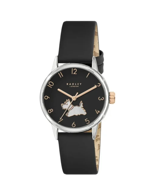 Radley Silver Plated Two Tone Black Leather Strap Watch