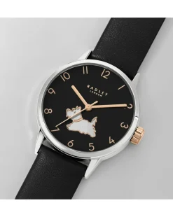 Radley Silver Plated Two Tone Black Leather Strap Watch