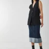 Raw Indigo Stretch Turn Up Midi Denim Skirt
