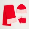 Red Contrast Scarf Hat & Handwarmer Set