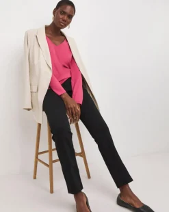 Rose Long Sleeve V-Neck Slouch Longline Top