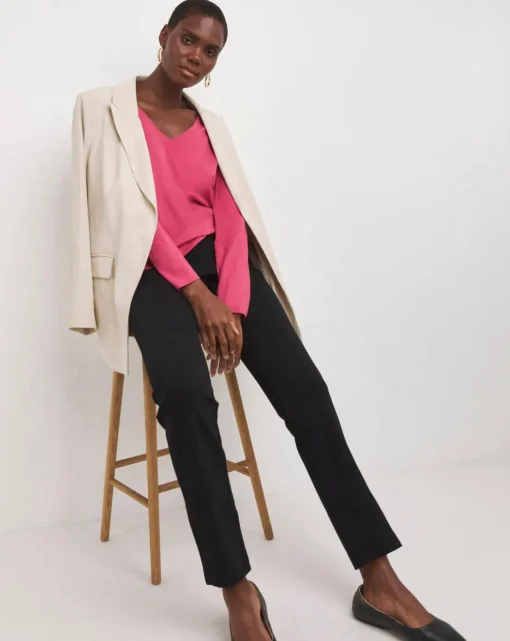 Rose Long Sleeve V-Neck Slouch Longline Top
