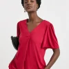 Rose Pink V Neck Angel Sleeve Top