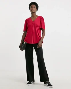 Rose Pink V Neck Angel Sleeve Top