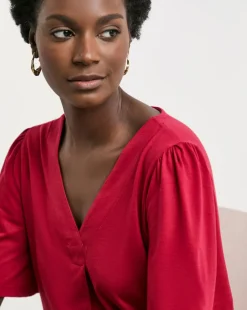Rose Pink V Neck Angel Sleeve Top