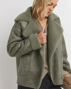 Sage Revere Collar Shearling Jacket