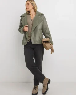 Sage Revere Collar Shearling Jacket