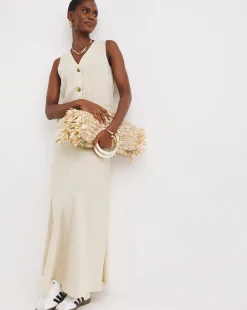 Sand Linen Mix Bias Cut Maxi Skirt