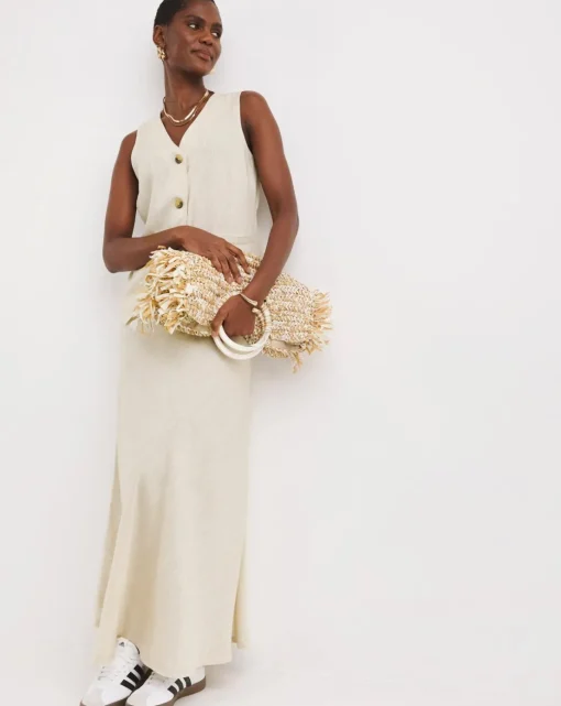 Sand Linen Mix Bias Cut Maxi Skirt