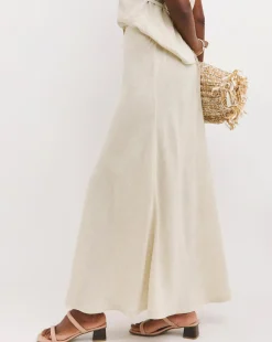Sand Linen Mix Bias Cut Maxi Skirt