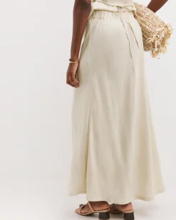 Sand Linen Mix Bias Cut Maxi Skirt